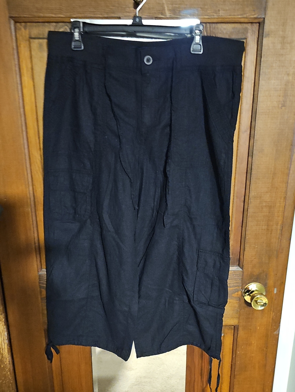 Womens Black Cargo Drawstring Capris
